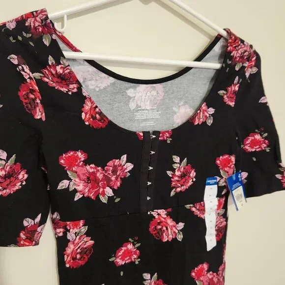 Arizona Blouse For Women Size XS Black Floral Stretch - Picture 2 of 8